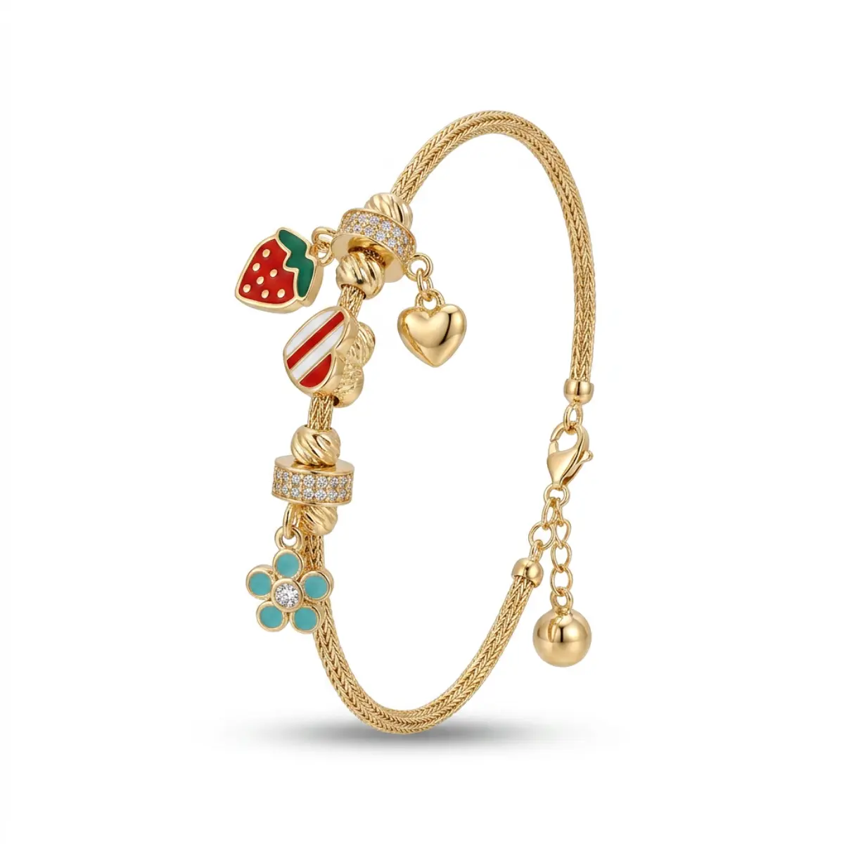 8 Ayar Altın Çilek Charm Sallantılı Çocuk Bileklik KN10584